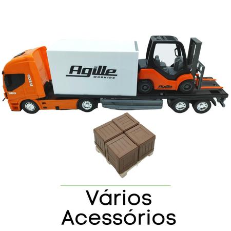 Brinquedo Carreta Iveco Hi-way Com Empilhadeira Agille