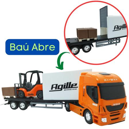 Caminhão Carreta Iveco + Empilhadeira Brinquedo Infantil Miniatura