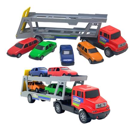 Imagem de Caminhão de Brinquedo Cegonheiro com 4 Carrinhos Inclusos Brinquedo Grande funciona de verdade