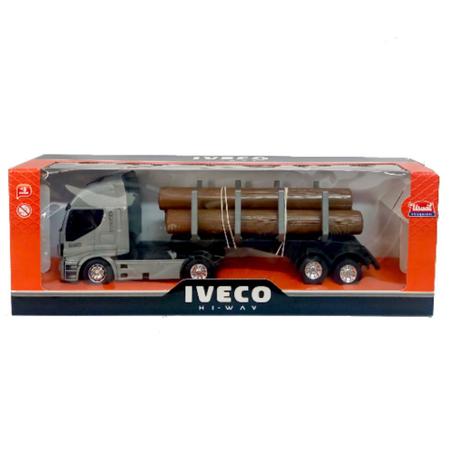 Caminhão Iveco De Brinquedo Carreta Toras De Madeira de Plastico