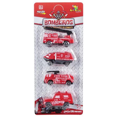 Brinquedo Caminhão Miniatura Bombeiros Resgate Vermelho A Fricção