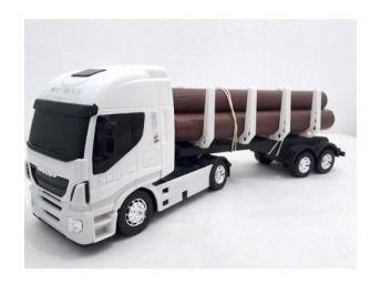 Caminhão Iveco De Brinquedo Carreta Toras De Madeira de Plastico