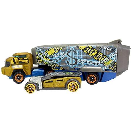 Hot Wheels caminhão locomotiva com engate carrega carrinho e carro de corrida com estrela