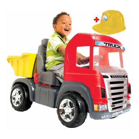 Imagem de Caminhão Gigante Truck Vermelho Com Pedal Caçamba e Capacete