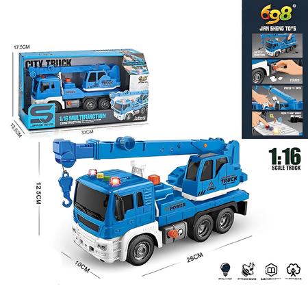 Caminhão Guindaste com Fricção - TruckCar Luz e Som - Azul - 25cm