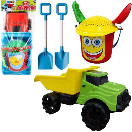 Caminhão Infantil Com Acesórios De Praia De Brinquedo Pazinhas Baldinho De Areia Crianças Kendy Imagem de Caminhão Infantil Com Acesórios De Praia De Brinquedo Pazinhas Baldinho De Areia Crianças Kendy