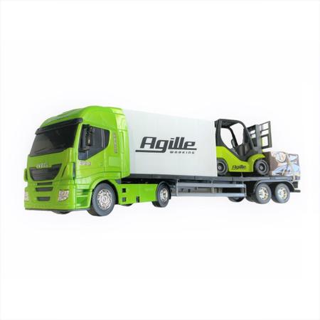 Caminhão Carreta Iveco + Empilhadeira Brinquedo Infantil Miniatura