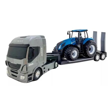 Imagem de Caminhão Iveco Hi-Way Plataforma C/ Trator New Holland T8 - Usual Brinquedos