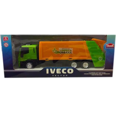 Caminhão de Brinquedo Iveco Tector Coletor Laranja e Verde em