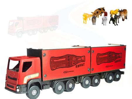 Caminhão Boiadeiro Bi-Truck em Madeira Vermelho