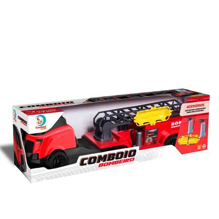 Caminhão Carreta Comboio Bombeiro Vermelho - 9055 - Cardoso Toys