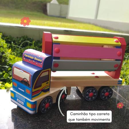 Caminhão Carreta de Brinquedo Grande de Madeira Educativo