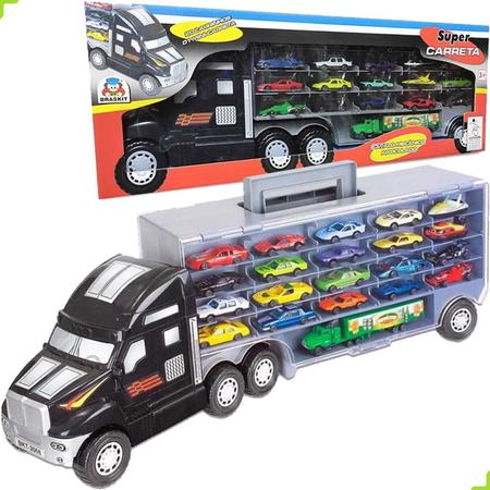 Super Carreta Cegonha 20 Carrinhos 1 Mini Carreta Metal Brinquedo