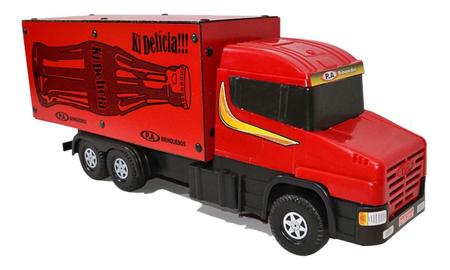 Caminhão Truck Baú Coca Cola Madeira E Plastico Brinquedo 26x70cm