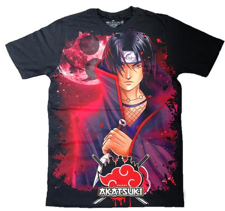 Camisetas Naruto 12 modelos disponíveis tecido 100% algodão fio 30.1, Preta  com símbolo da AKATSUKI.