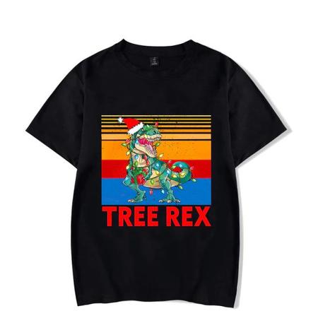 Imagem de Camisa Camiseta Unissex Tree Rex Árvore de Natal Luzes Dinossauro