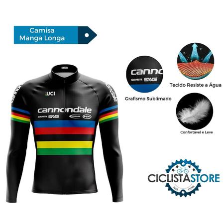 Imagem de Camisa Ciclismo Manga Longa Cannondale UCI Preta Com Bolsos Proteção Solar UV50