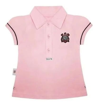 Imagem de Camisa Corinthians infantil polo feminina rosa oficial