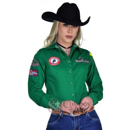 Camisa Country Bordada Feminina Bandeira do Brasil Cowgirl - Radade Imagem de Camisa Country Bordada Feminina Bandeira do Brasil Cowgirl
