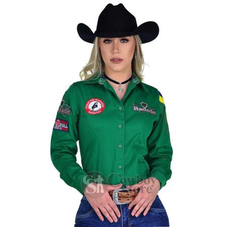 Camisa Country Bordada Feminina Bandeira do Brasil Cowgirl - Radade Imagem de Camisa Country Bordada Feminina Bandeira do Brasil Cowgirl