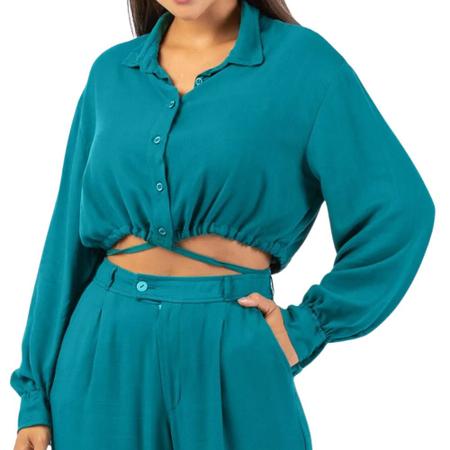 Camisa Cropped Riu Kiu Carmel 10163 Verde Imagem de Camisa Cropped Riu Kiu Carmel 10163 Verde
