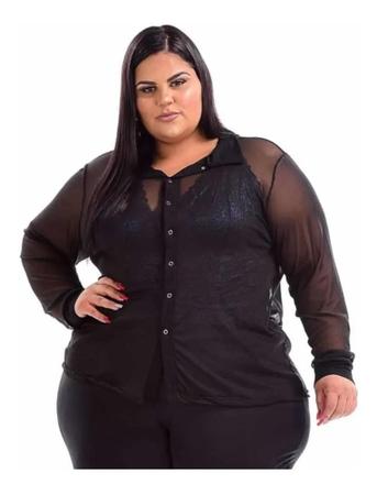 Camisa Elegante De Tule E Bot es Plus Size Tam 46 Ao 60 BELLA
