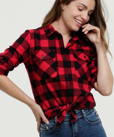 Camisa Feminina Flanelada Estampa Xadrez Marisa