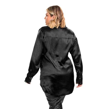 Imagem de Camisa Feminina Manga Longa Plus Size Metalizado Preto