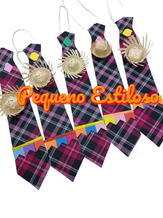 Imagem de Camisa Festa Junina Flanelada Menino AZUL COM GRAVATA E CHAPÉU DE PALHA