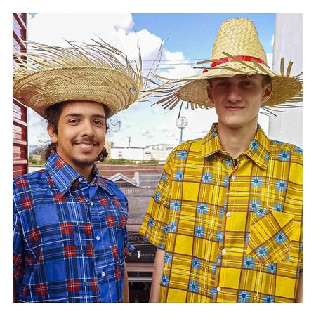 Imagem de Camisa Festa Junina Xadrez Adulta Manga Curta Popeline