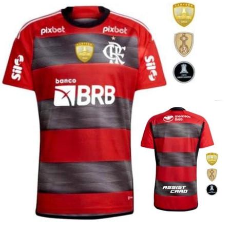 Imagem de Camisa Flamengo Oficial Com Patrocinadores I 23/24 Com patch Campeão da Libertadores