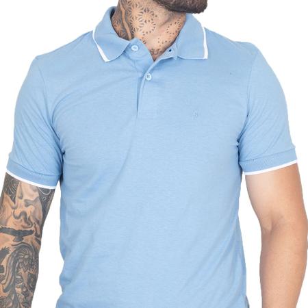 Imagem de Camisa Gola Polo Masculina  Malha Algodão Manga Curta Lisa