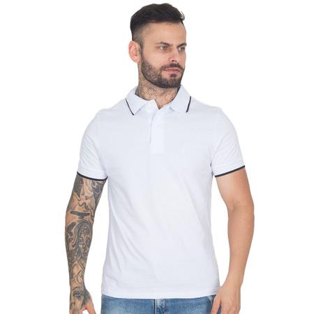 Imagem de Camisa Gola Polo Masculina  Malha Algodão Manga Curta Lisa