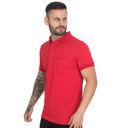 Imagem de Camisa Gola Polo Masculina Piquet Lisa Com Bolso Manga Curta