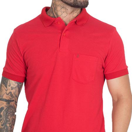 Imagem de Camisa Gola Polo Masculina Piquet Lisa Com Bolso Manga Curta