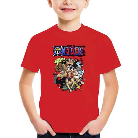 Camiseta infantil estampa personagens branca, One Piece