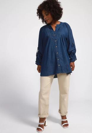 Imagem de Camisa jeans feminina alongada plus size  lunender 64348