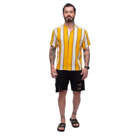 Imagem de Camisa Listrada Manga Curta Masculina Viscose Leve Conforto