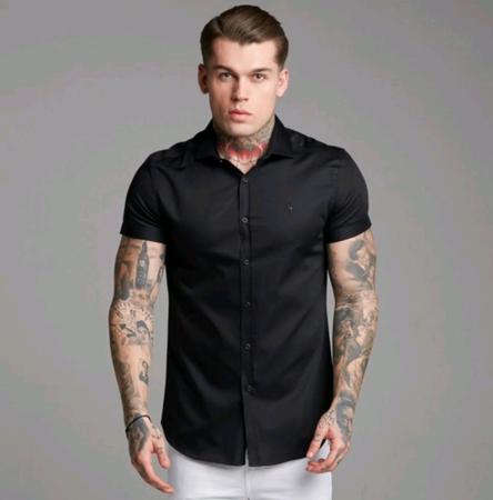 Imagem de camisa masculina manga curta com botão viscose malha leve social casual