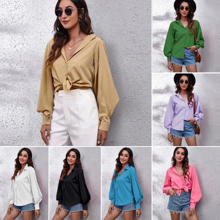 Camisa Off Shoulder com manga longa de bolso para mulheres s Lightbek Official Store Camisa Feminina Magazine Luiza