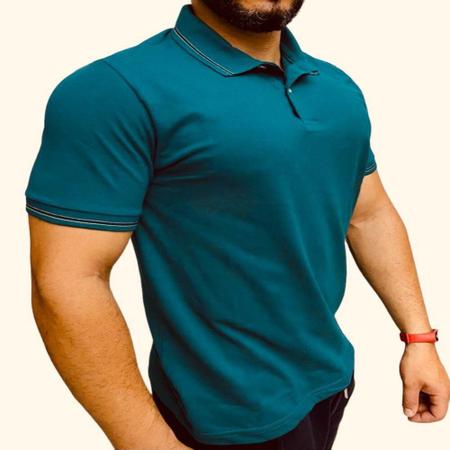 Camisa Polo Masculina Manga Curta Lisa com Bot o Algod o Am rica