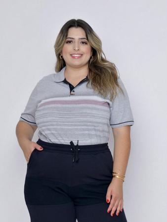 Imagem de Camisa Polo Plus Size Feminina Oversized Estampa Sortida Cinza MT