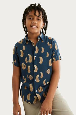 Camisa Rafael Menino Estampada Manga Curta Azul Escuro - Ópera Kids Imagem de Camisa Rafael Menino Estampada Manga Curta Azul Escuro
