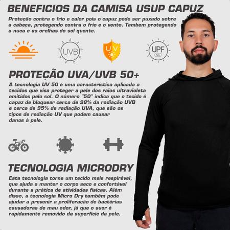 Imagem de Camisa Segunda Pele Masculina Térmica Capuz Proteção Uv