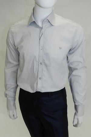 Camisa Masculina Social Slim Cinza Claro - Delucca Clássico