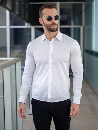 Camisa Slim Fit Branca Masculina RR JEANS Camisas Masculinas