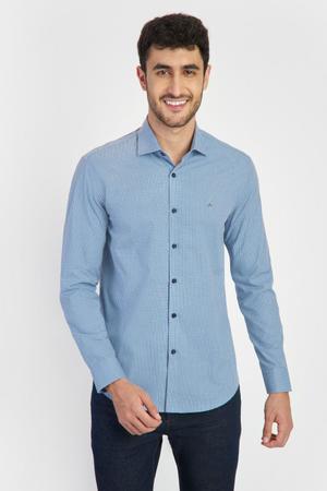 Camisa Masculina Slim Tricoline Micro Xadrez - Aramis - Azul