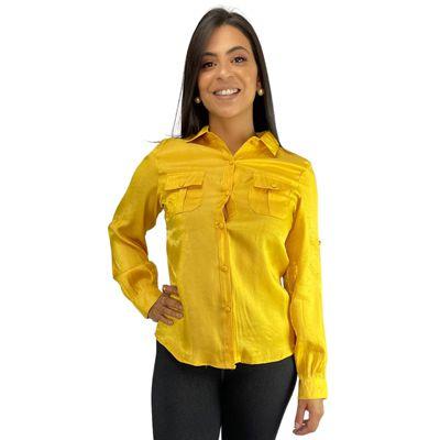 Camisa Social Feminina Manga Longa Furta cor Acetinado VIFER