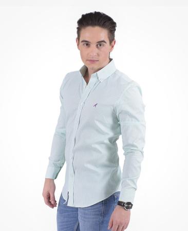 Imagem de Camisa Social Listrada Masculina Slim Verde