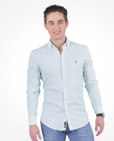 Imagem de Camisa Social Listrada Masculina Slim Verde